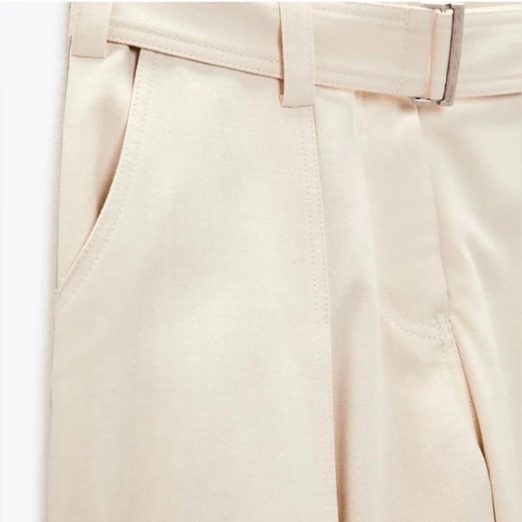 ZARA 100% Cotton Belted Pants Low Rise Adjustable Belt Size Medium NWT Office - Picture 4 of 5